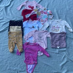 newborn girl neutral basics bundle - 11 pcs - shirts, onesies, & pants